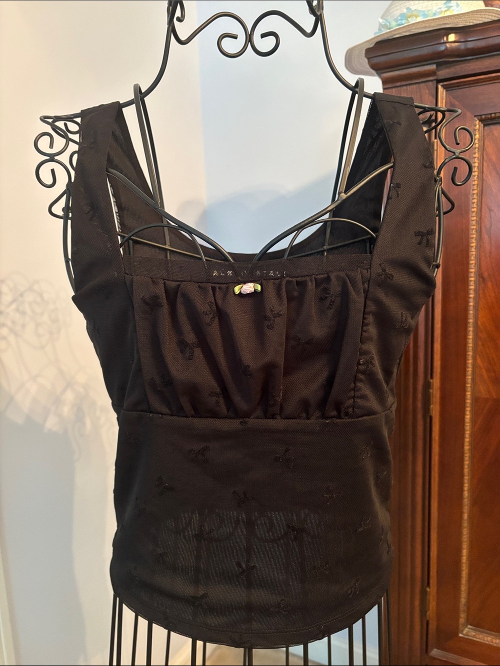 Black Sleeveless Embroidered Bust Top